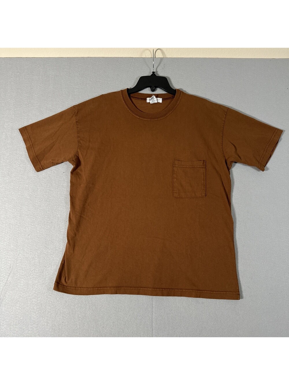 Vintage 90s Express Pocket Tee T-Shirt Brown Size Medium Made USA Faded